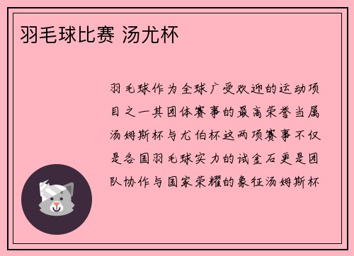 羽毛球比赛 汤尤杯